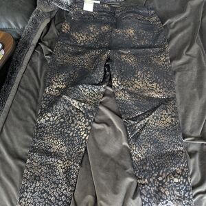 NWT Chico's Black, Gold And Brown Foiled Metalic Patterned Jeans